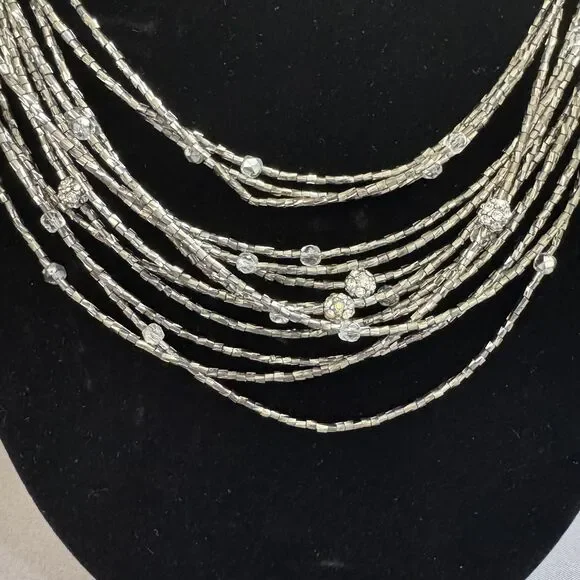 Chicos Necklace Silver Tone Beaded Rhinestone Statement 26 In Womens Jewelry - Picture 2 of 5